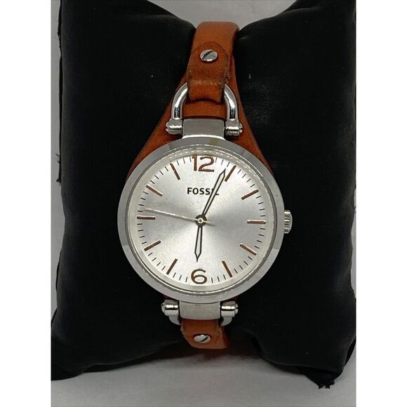 Fossil ES3315 Women's Orange Leather Analog White Dial Quartz Wrist Watch JK676 - Picture 1 of 12